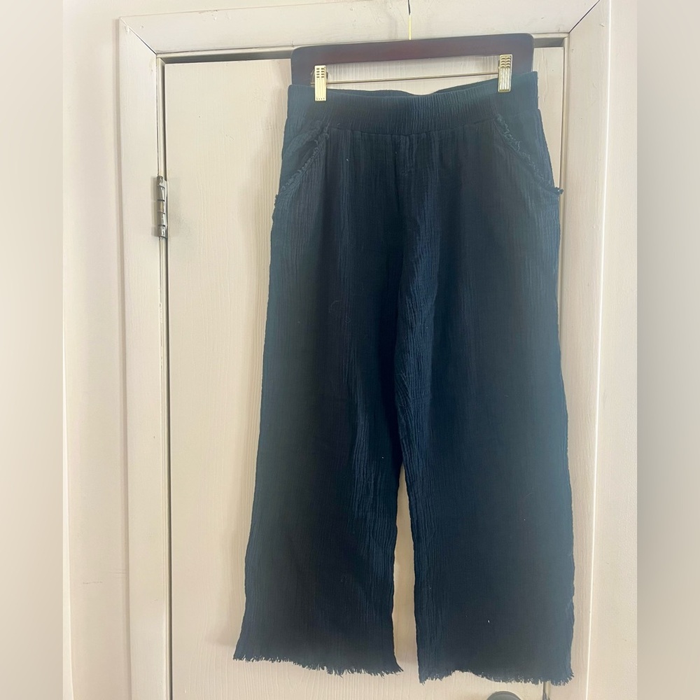 Ocean State Of Mind Gauze Fringe Cropped Wide Leg Beach Festival Pants M